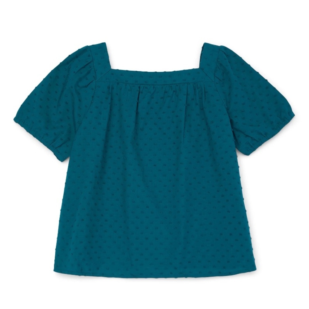 🔴3/$12 Wonder Nation woven clip dot top in Teal Taunt. NWT!